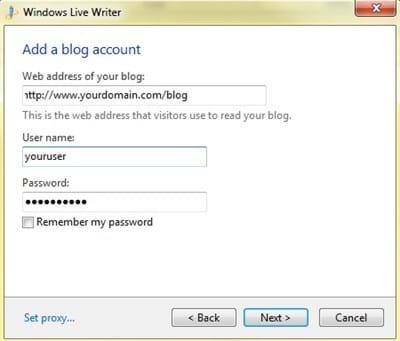 Live Writer 2, Password input