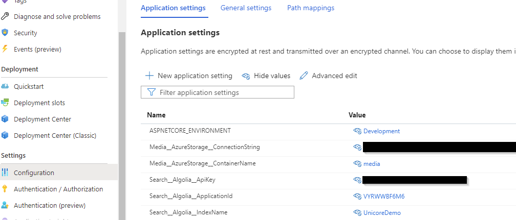 Azure webapp configuration