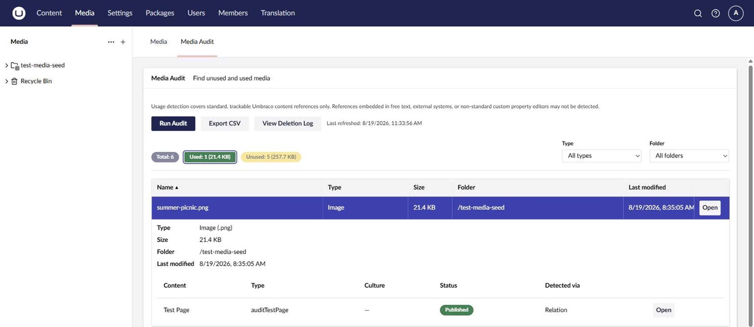 An open item in the dashboard, this one in use