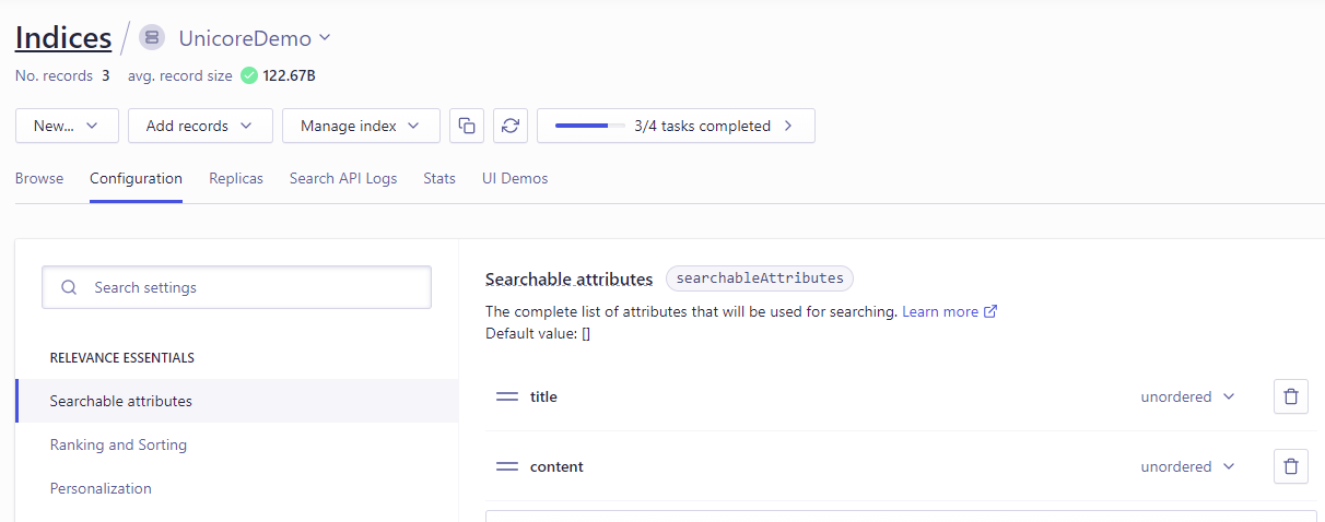 Algolia searchable attributes